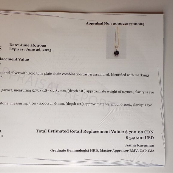 Natural Garnet Heart Pendant Necklace - 10KT - Picture 8 of 8